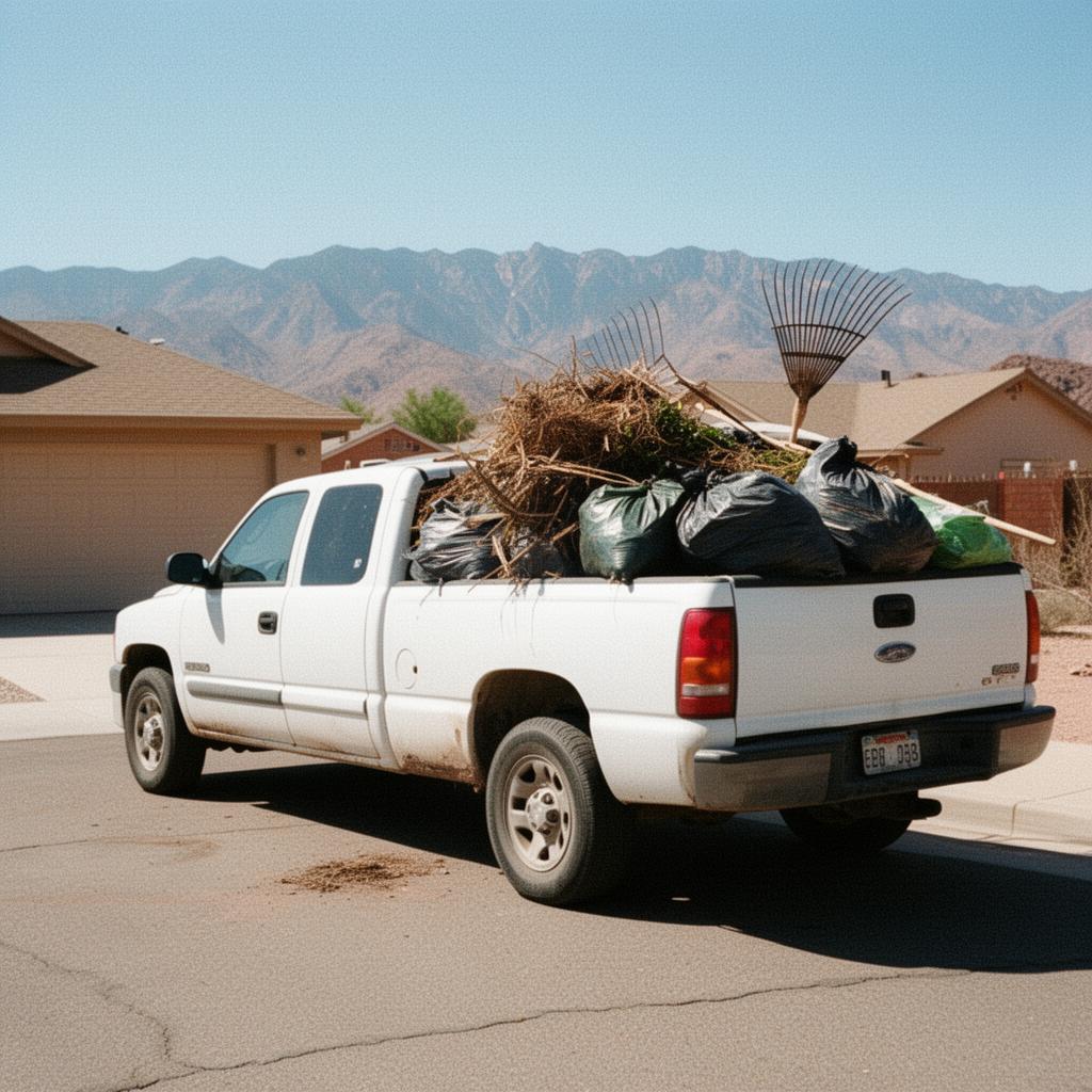 Pickup loaded with weeds and brush for haul-away